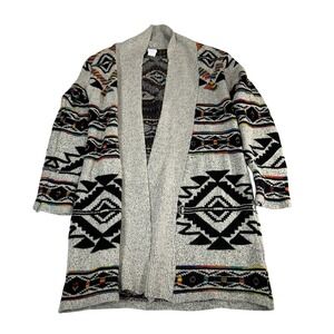 Northern Angel Womens Gray Aztec Geometric‎ Open Front Cardigan Sweater Medium